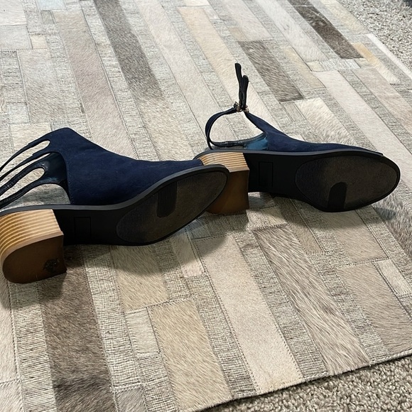 Navy Suede Peep Toe & Heel Sandals - Picture 5 of 6
